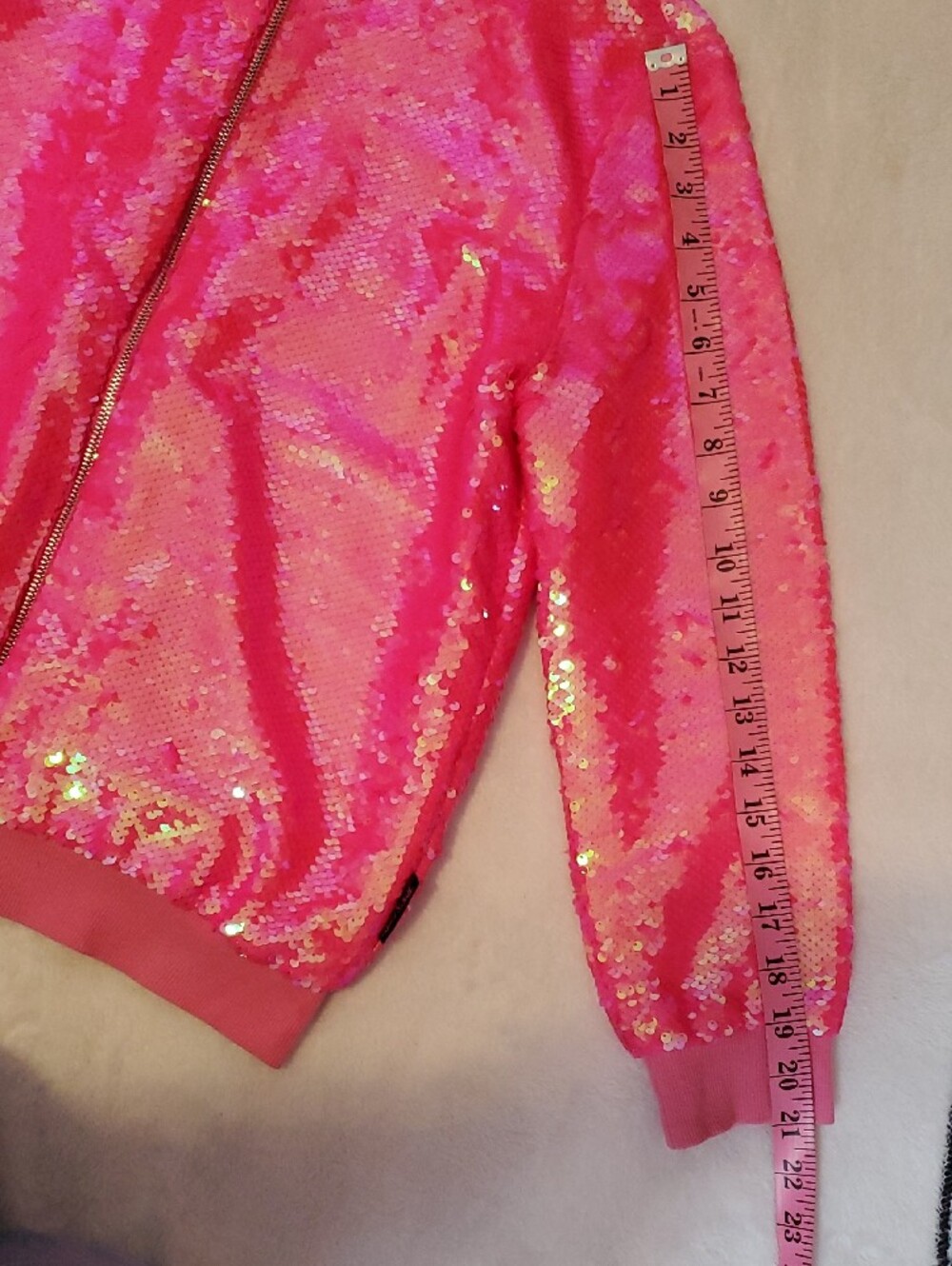 Girls' Pink Sequin Bomber Jacket - Sparkle Front Zip - Picture 7 of 9